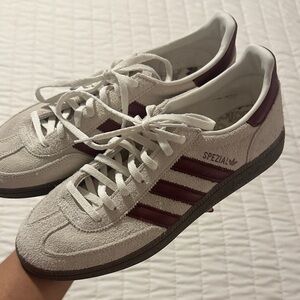 Adidas Spezial White and Burgundy Sneakers